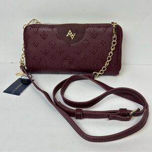 New Womens Adrienne Vittadini Dual Zip Around Burgundy Crossbody Wallet